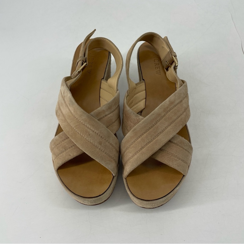 J Crew Marcie Tan Suede Criss Cross Wedge Sandals 8 shoes - Picture 3 of 8